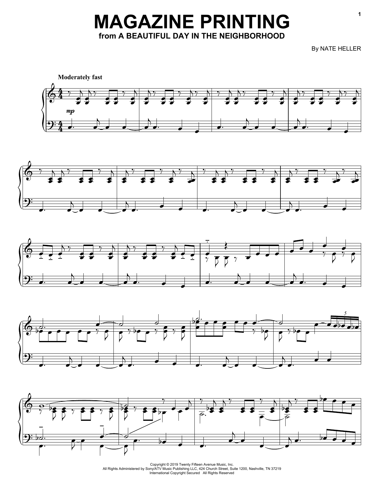 Nate Heller Magazine Printing From A Beautiful Day In The Neighborhood Sheet Music Pdf Notes Chords Children Score Piano Solo Download Printable Sku 435122