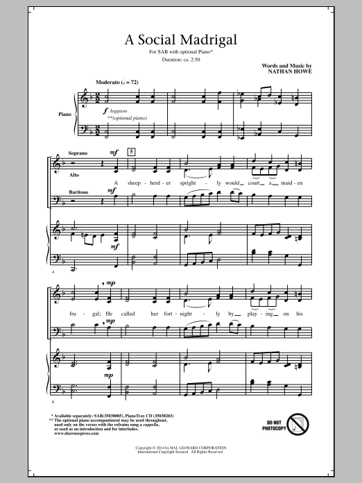 Nathan Howe A Social Madrigal sheet music notes and chords. Download Printable PDF.