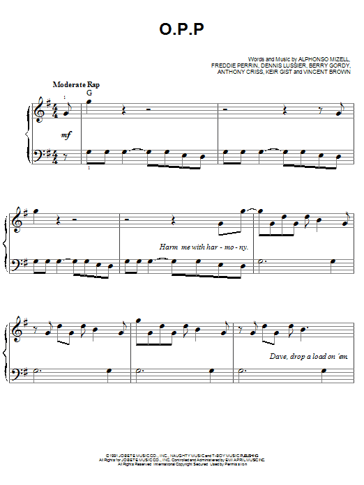 Learn to play Naughty By Nature O.P.P. sheet music for Easy Piano in minutes. Price: 6.9900$ Naughty By Nature O.P.P. sheet music notes and chords arranged for Easy Piano