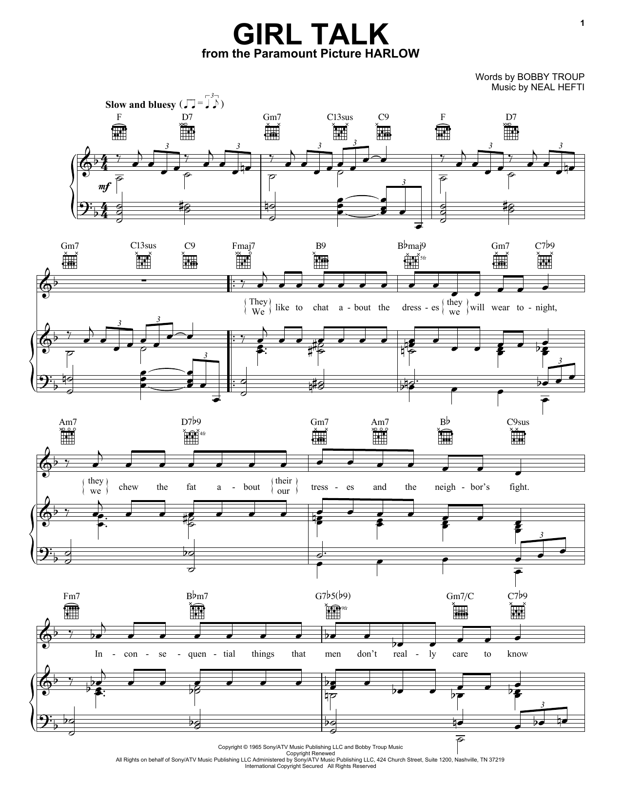 Bobby Troup Girl Talk sheet music notes and chords. Download Printable PDF.
