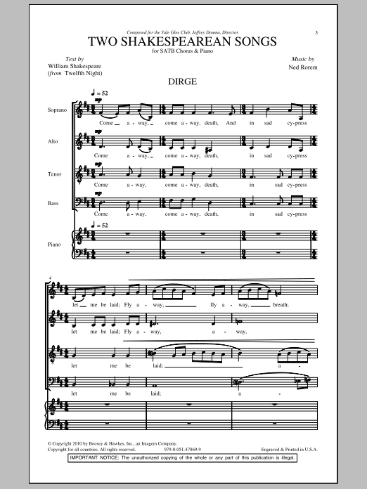 Learn to play Ned Rorem Two Shakespearean Songs sheet music for SATB Choir in minutes. Price: 3.9900$ Ned Rorem Two Shakespearean Songs sheet music notes and chords arranged for SATB Choir