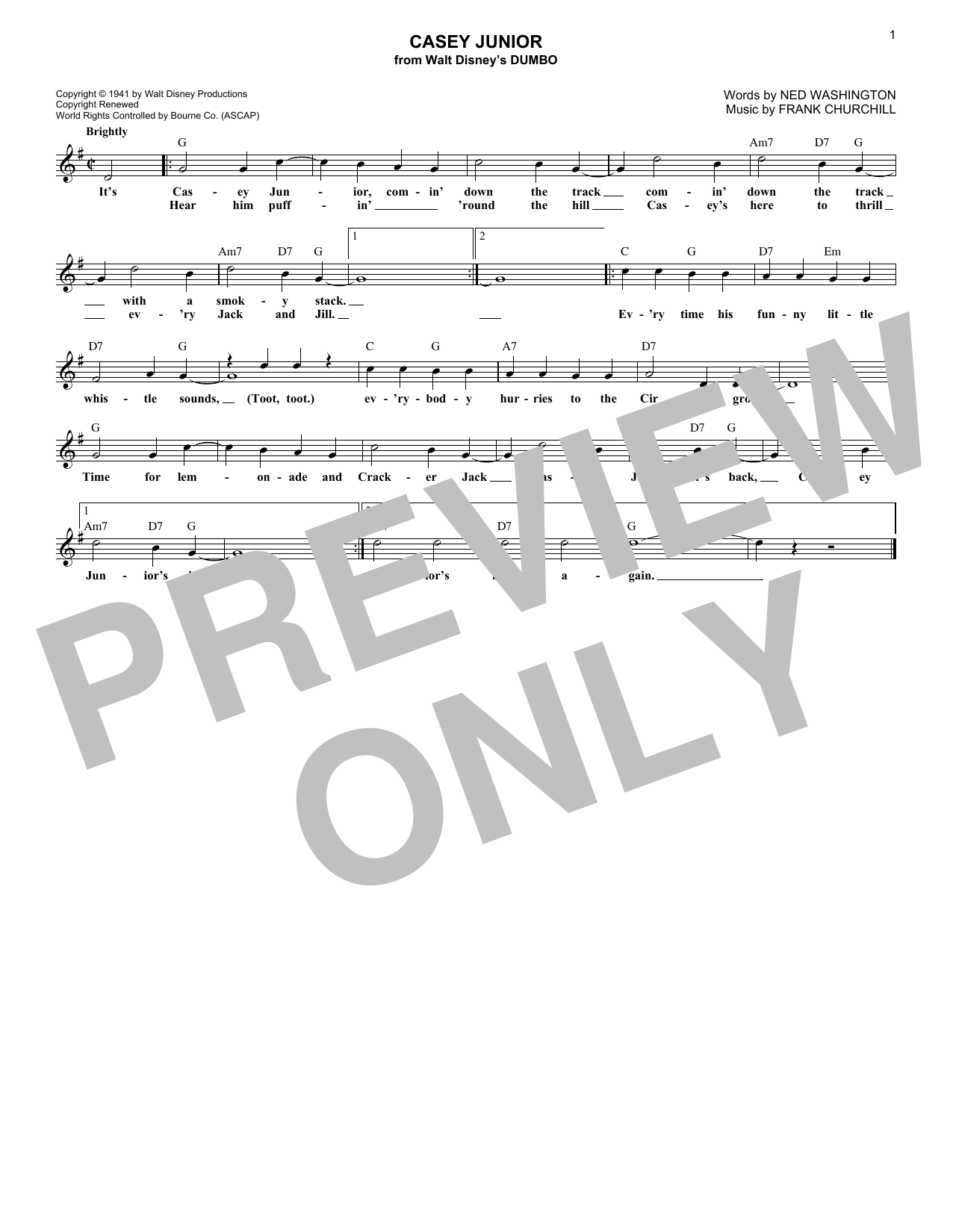 Ned Washington Casey Junior sheet music notes and chords. Download Printable PDF.