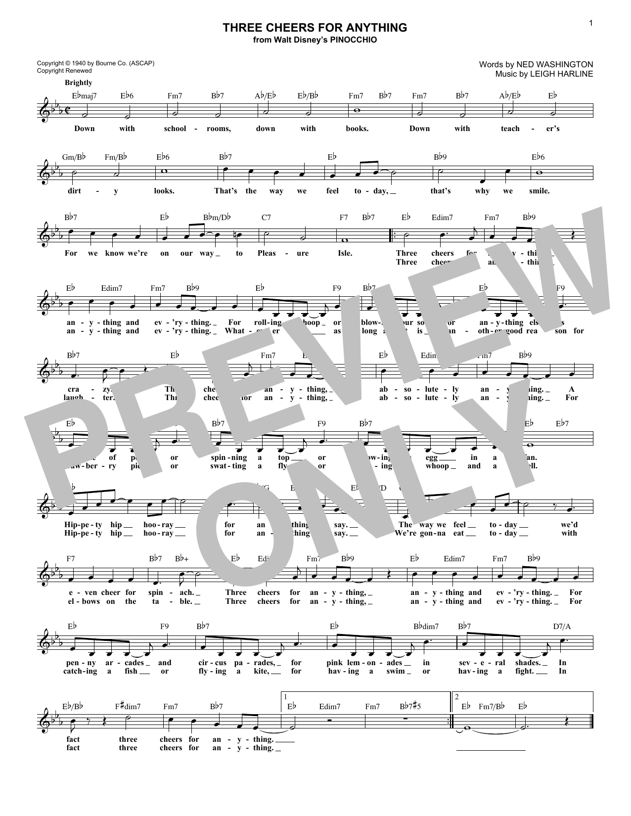 Learn to play Ned Washington Three Cheers For Anything sheet music for Lead Sheet / Fake Book in minutes. Price: 5.9900$ Ned Washington Three Cheers For Anything sheet music notes and chords arranged for Lead Sheet / Fake Book