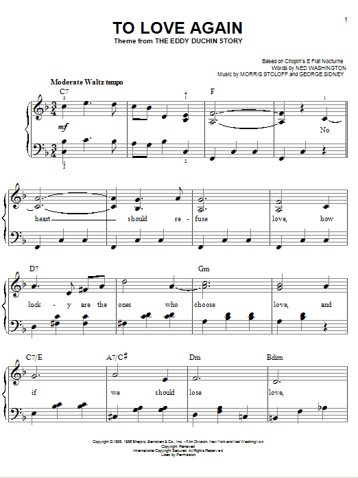 Ned Washington To Love Again sheet music notes and chords. Download Printable PDF.