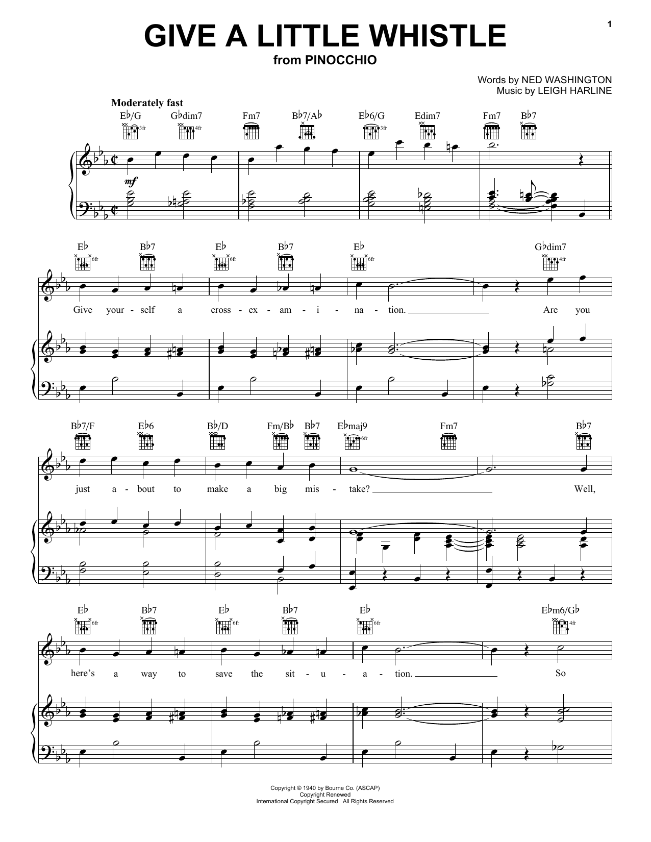 Learn to play Ned Washington and Leigh Harline Give A Little Whistle (from Pinocchio) sheet music for Bells Solo in minutes. Price: 6.9900$ Ned Washington and Leigh Harline Give A Little Whistle (from Pinocchio) sheet music notes and chords arranged for Bells Solo