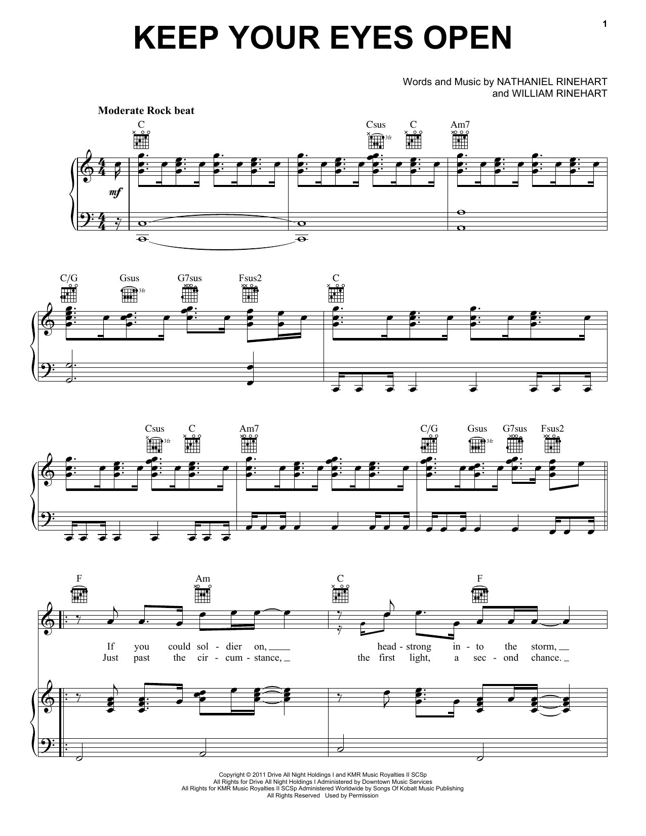 NEEDTOBREATHE Keep Your Eyes Open sheet music notes and chords. Download Printable PDF.