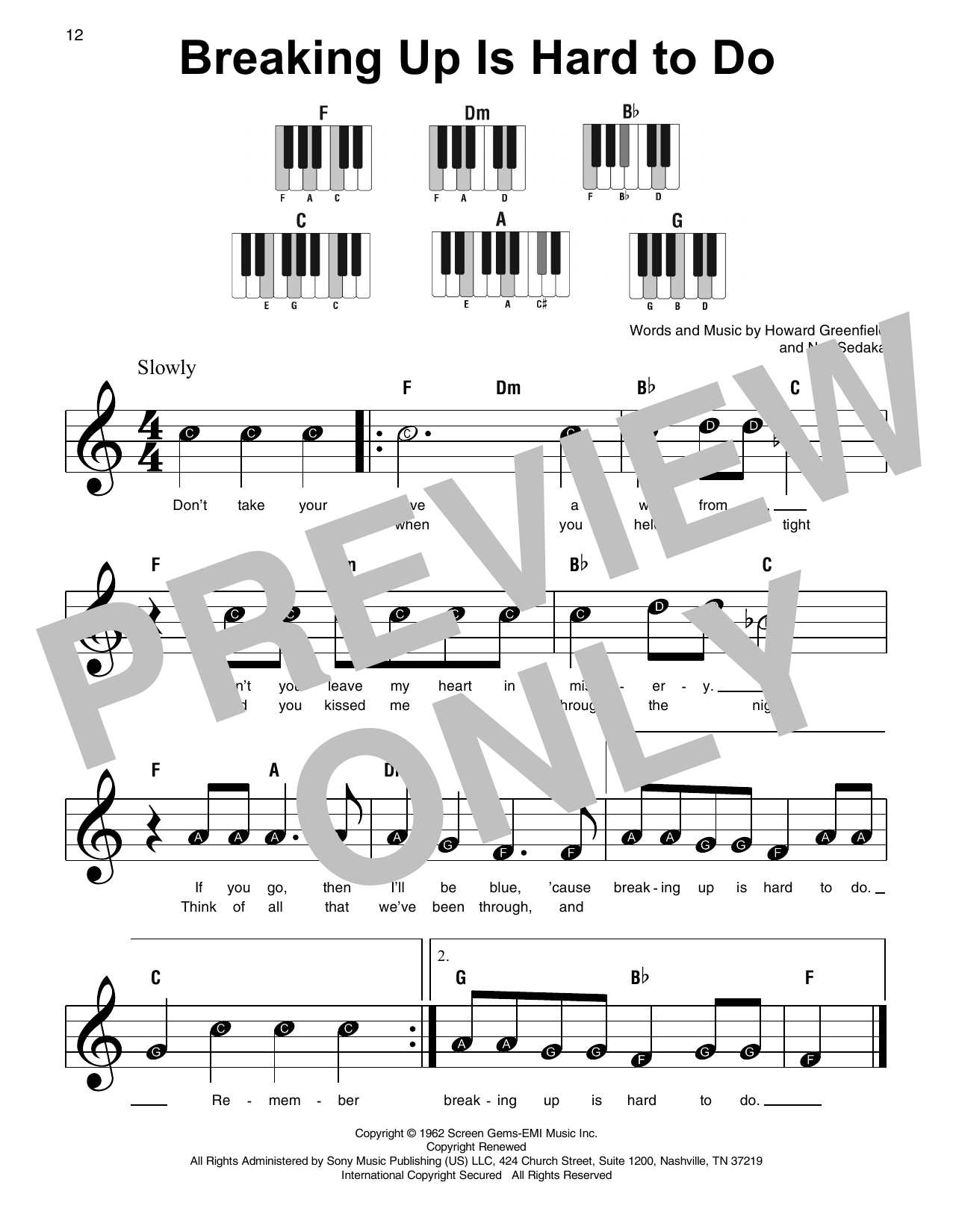 Neil Sedaka Breaking Up Is Hard To Do sheet music notes and chords. Download Printable PDF.