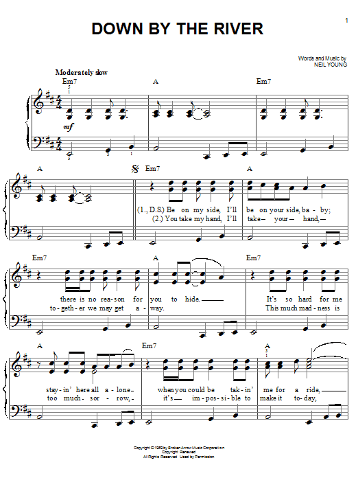 Neil Young Down By The River sheet music notes and chords. Download Printable PDF.