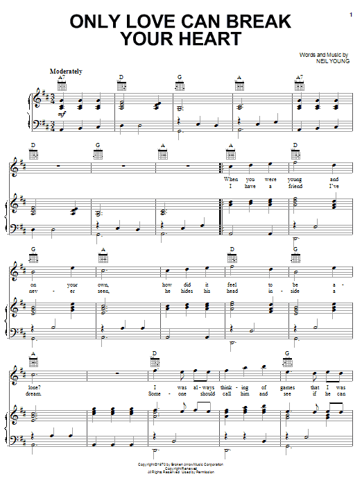 Neil Young Only Love Can Break Your Heart sheet music notes and chords. Download Printable PDF.