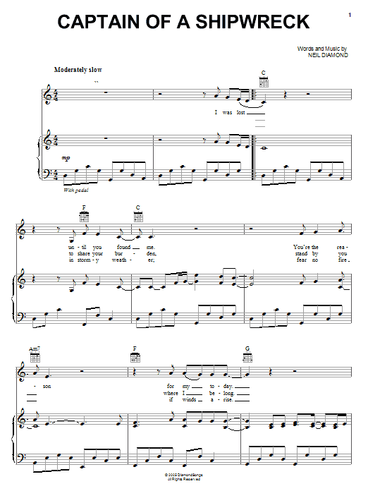 Learn to play Neil Diamond Captain Of A Shipwreck sheet music for Piano, Vocal & Guitar (Right-Hand Melody) in minutes. Neil Diamond Captain Of A Shipwreck sheet music notes and chords