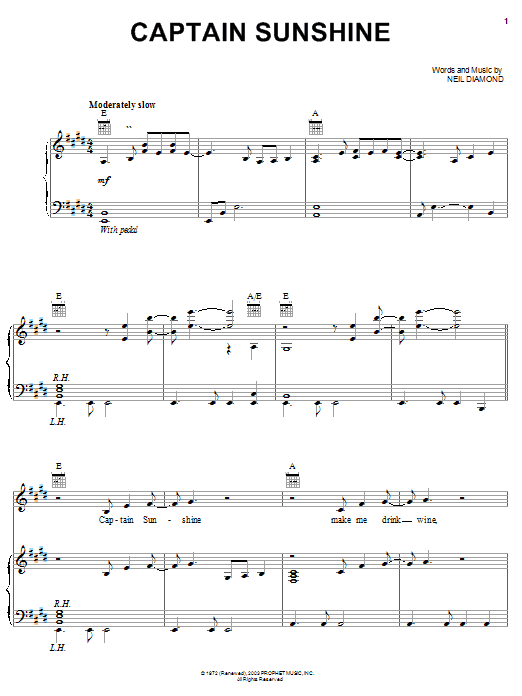 Neil Diamond Captain Sunshine sheet music notes and chords. Download Printable PDF.