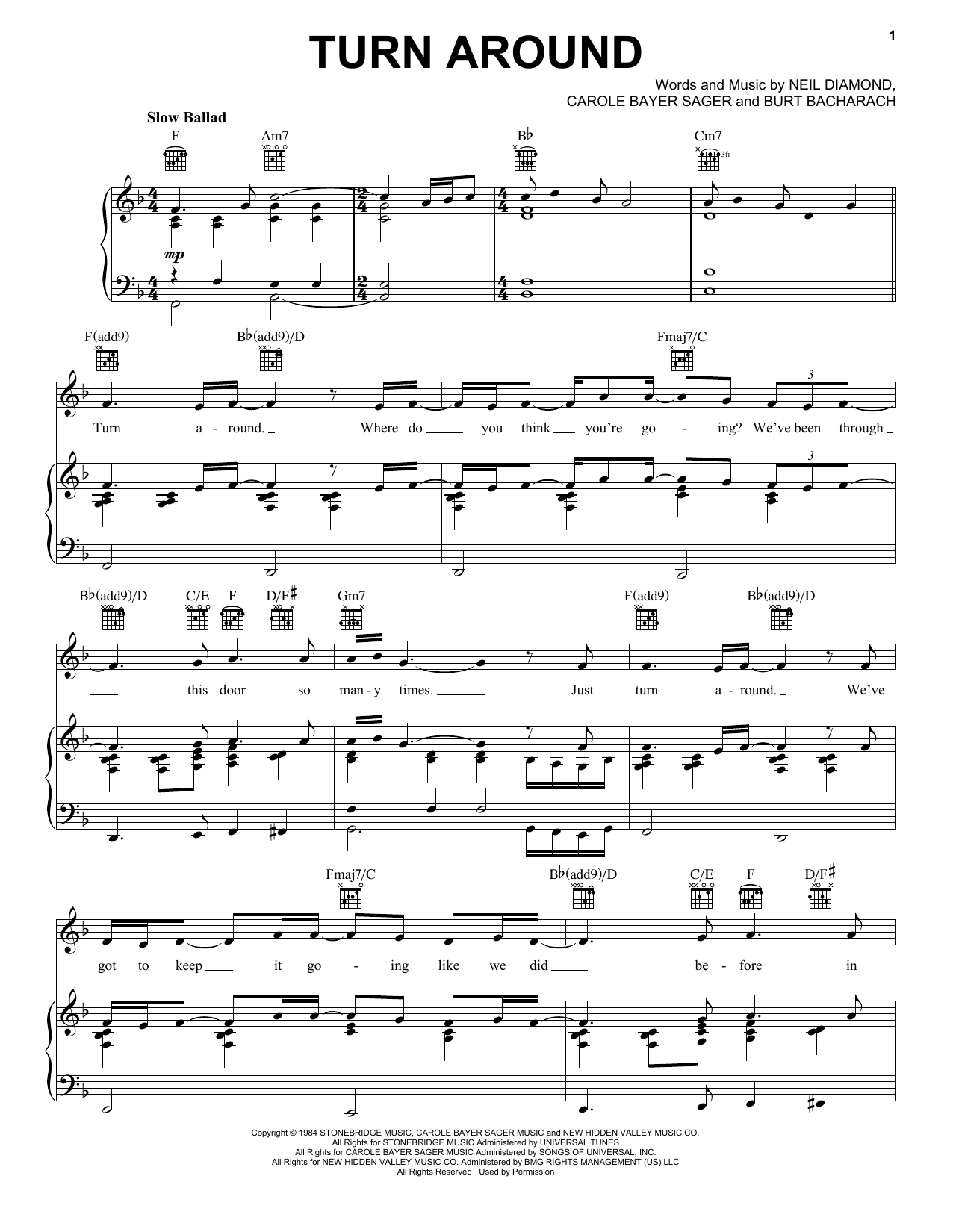 Neil Diamond Turn Around sheet music notes and chords. Download Printable PDF.