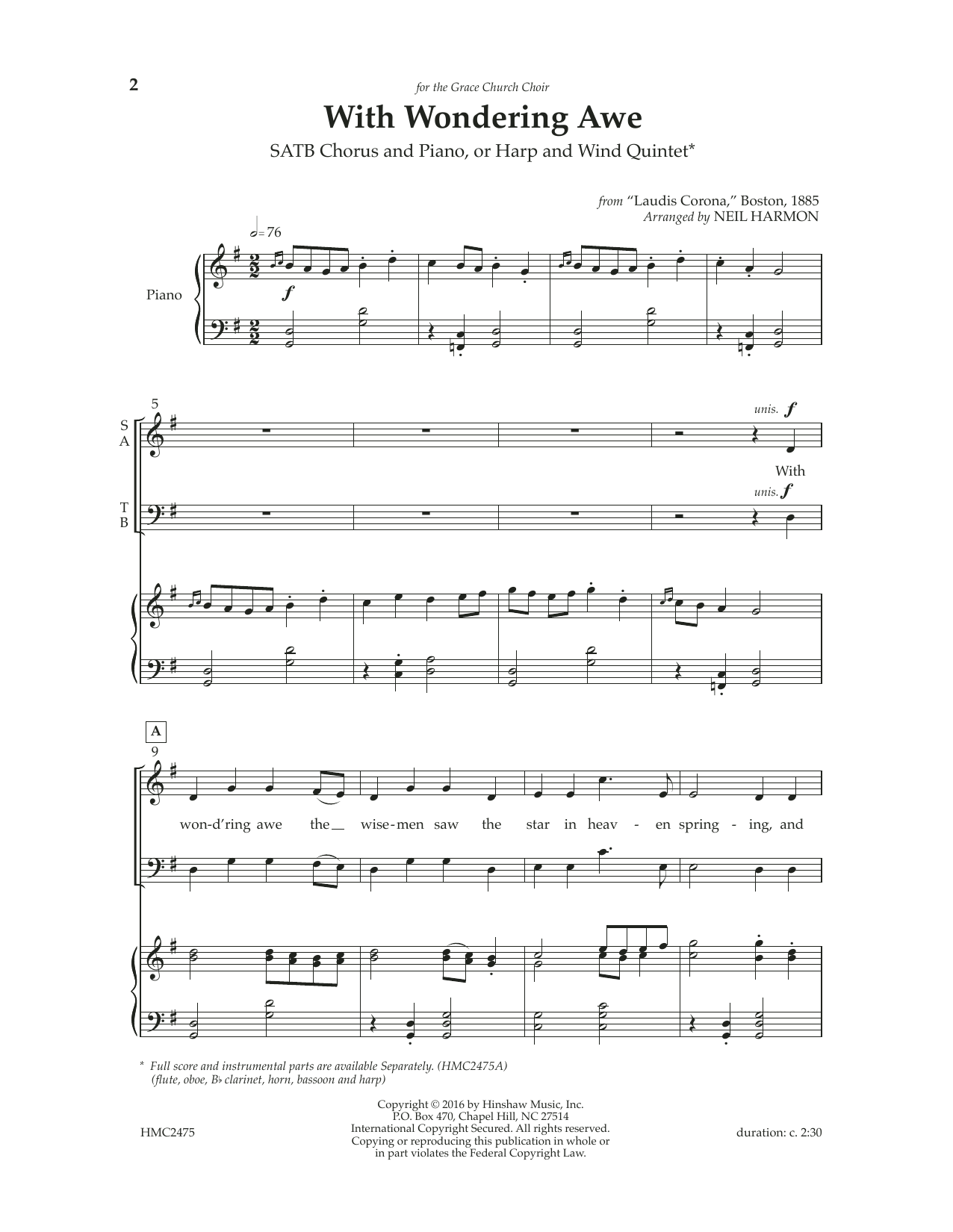 Neil Harmon With Wondering Awe sheet music notes and chords. Download Printable PDF.