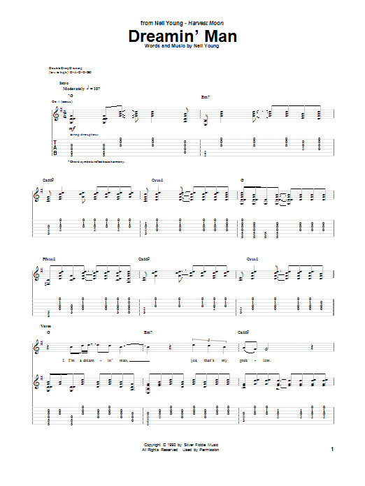 Neil Young Dreamin' Man sheet music notes and chords. Download Printable PDF.