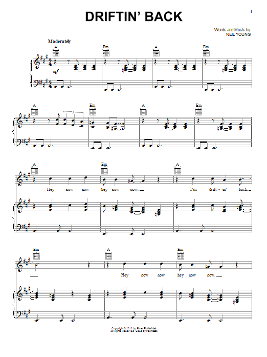 Neil Young Driftin' Back sheet music notes and chords. Download Printable PDF.