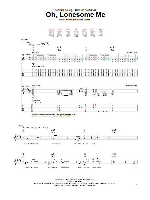 Neil Young Oh Lonesome Me Sheet Music Pdf Notes Chords Country Score Guitar Chords Lyrics Download Printable Sku