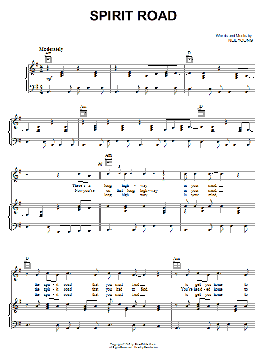 Neil Young Spirit Road sheet music notes and chords. Download Printable PDF.