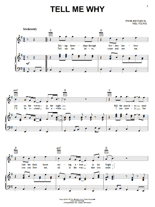 Song lyrics with guitar chords for Tell Me Why - Neil Young