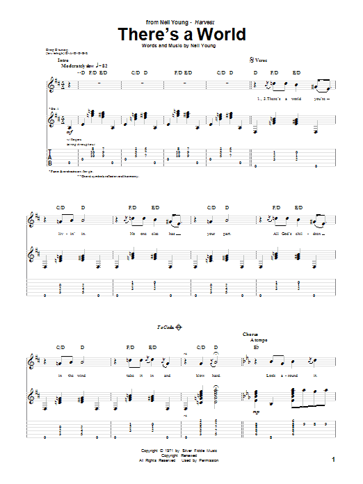 Learn to play Neil Young There's A World sheet music for Easy Guitar Tab in minutes. Neil Young There's A World sheet music notes and chords. Download Printable PDF.