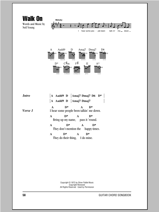 Neil Young Walk On sheet music notes and chords. Download Printable PDF.