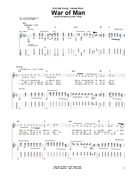 Neil Young War Of Man sheet music notes and chords. Download Printable PDF.