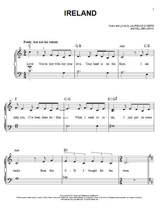 Nell Benjamin Ireland sheet music notes and chords. Download Printable PDF.