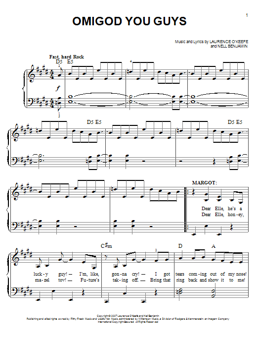 Nell Benjamin Omigod You Guys sheet music notes and chords. Download Printable PDF.