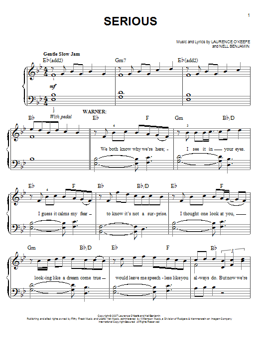 Nell Benjamin Serious sheet music notes and chords. Download Printable PDF.