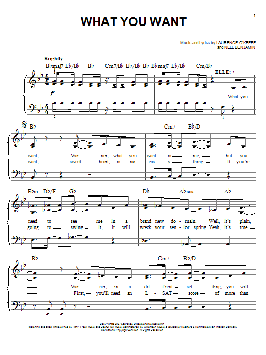 Nell Benjamin What You Want sheet music notes and chords. Download Printable PDF.