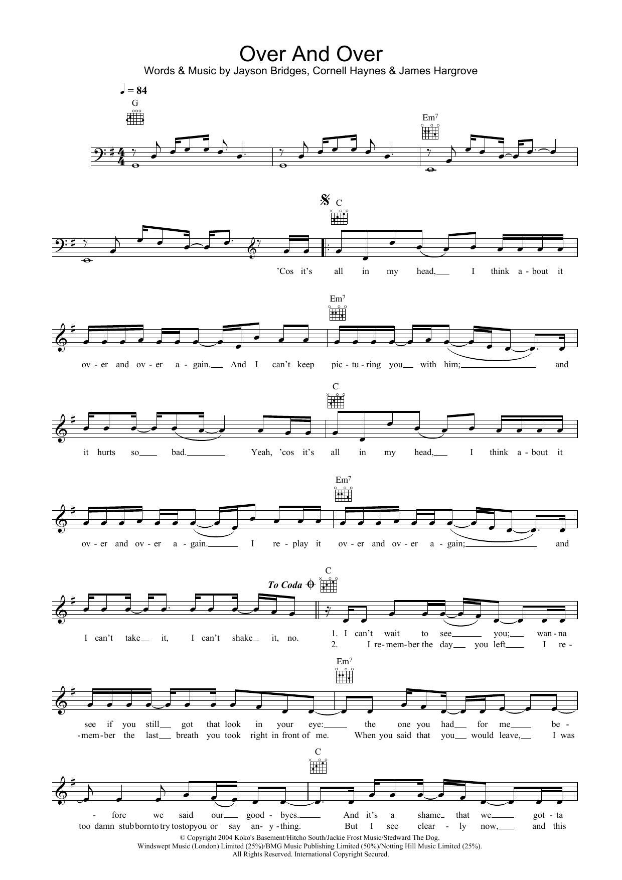Learn to play Nelly Over And Over (featuring Tim McGraw) sheet music for Lead Sheet / Fake Book in minutes. Price: 5.9900$ Nelly Over And Over (featuring Tim McGraw) sheet music notes and chords arranged for Lead Sheet / Fake Book