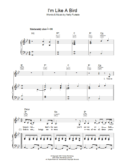 Learn to play Nelly Furtado I'm Like A Bird sheet music for Easy Lead Sheet / Fake Book in minutes. Price: 5.9900$ Nelly Furtado I'm Like A Bird sheet music notes and chords arranged for Easy Lead Sheet / Fake Book