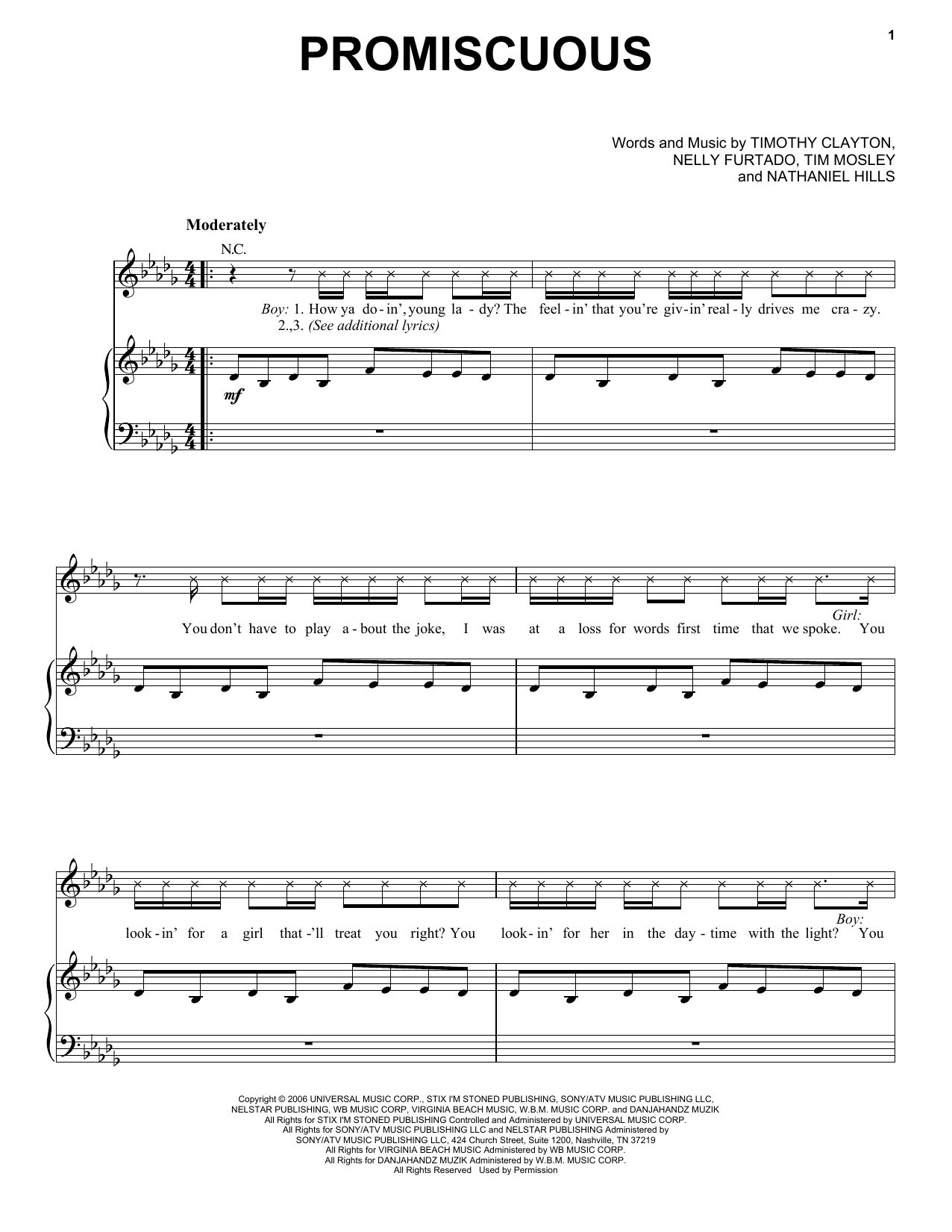 Nelly Furtado Promiscuous sheet music notes and chords. Download Printable PDF.