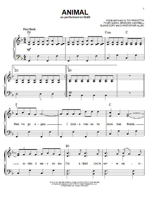 Neon Trees Animal sheet music notes and chords. Download Printable PDF.