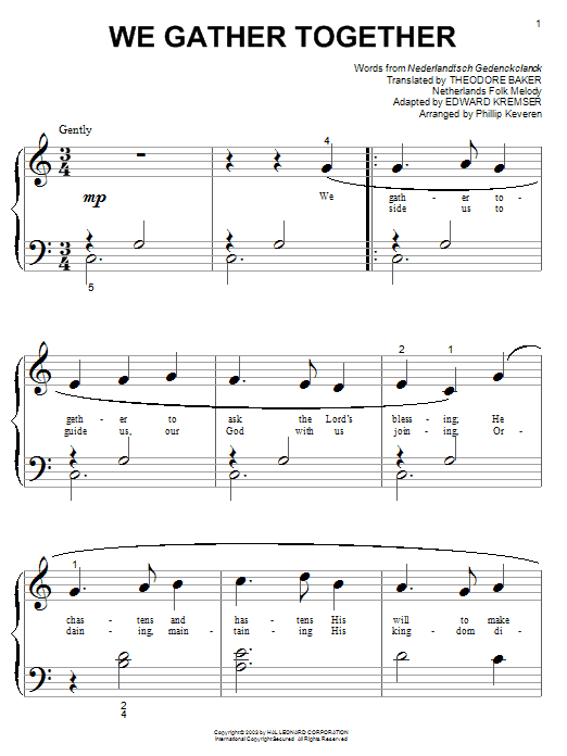 Learn to play Nederlandtsch Gedenckclanck We Gather Together sheet music for Big Note Piano in minutes. Price: 6.9900$ Nederlandtsch Gedenckclanck We Gather Together sheet music notes and chords arranged for Big Note Piano