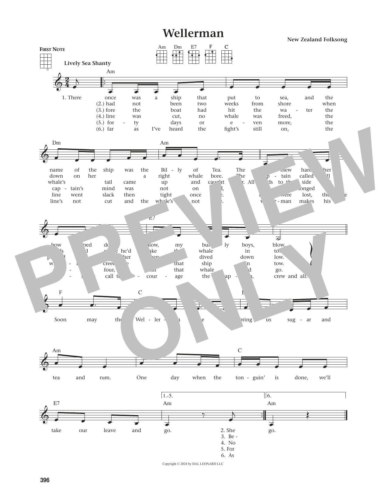 New Zealand Folksong Wellerman (from The Daily Ukulele) (arr. Jim Beloff) sheet music notes and chords. Download Printable PDF.