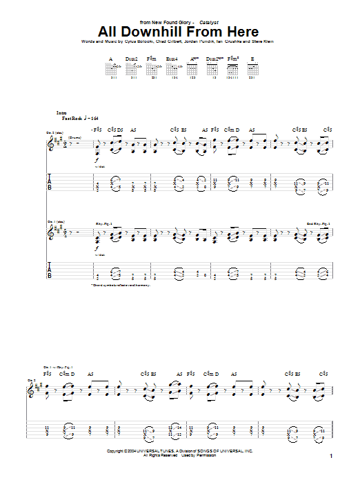 New Found Glory All Downhill From Here sheet music notes and chords. Download Printable PDF.