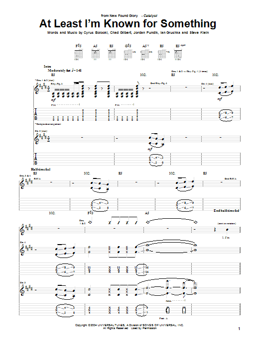 New Found Glory At Least I'm Known For Something sheet music notes and chords. Download Printable PDF.