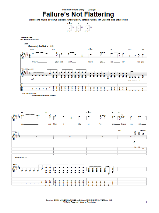 New Found Glory Failure's Not Flattering sheet music notes and chords. Download Printable PDF.