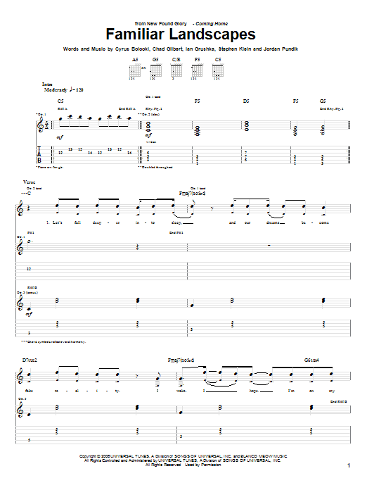 Learn to play New Found Glory Familiar Landscapes sheet music for Guitar Tab in minutes. Price: 7.8900$ New Found Glory Familiar Landscapes sheet music notes and chords arranged for Guitar Tab