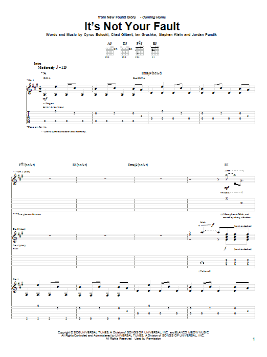Learn to play New Found Glory It's Not Your Fault sheet music for Guitar Tab in minutes. Price: 7.8900$ New Found Glory It's Not Your Fault sheet music notes and chords arranged for Guitar Tab