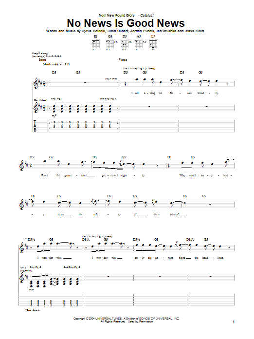 New Found Glory No News Is Good News sheet music notes and chords. Download Printable PDF.