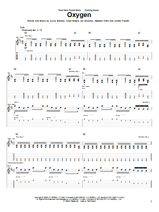 New Found Glory Oxygen sheet music notes and chords. Download Printable PDF.