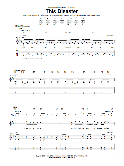 Learn to play New Found Glory This Disaster sheet music for Guitar Tab in minutes. New Found Glory This Disaster sheet music notes and chords. Download Printable PDF.