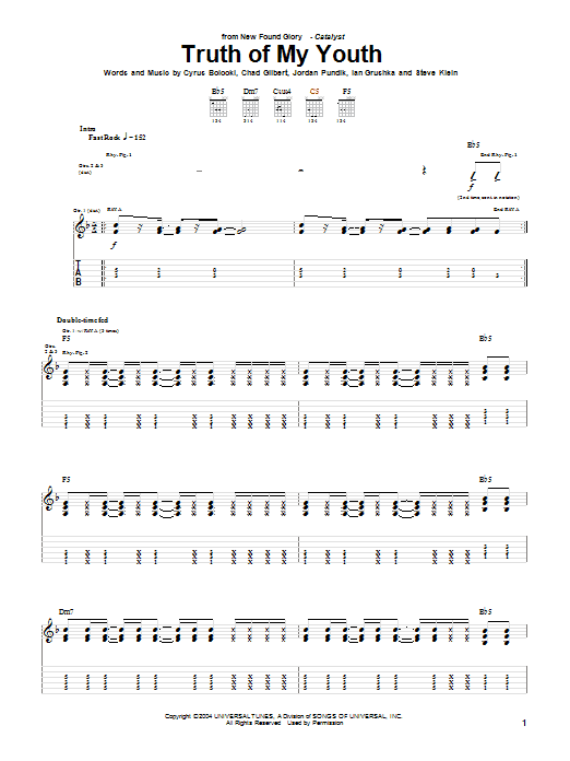 New Found Glory Truth Of My Youth sheet music notes and chords. Download Printable PDF.