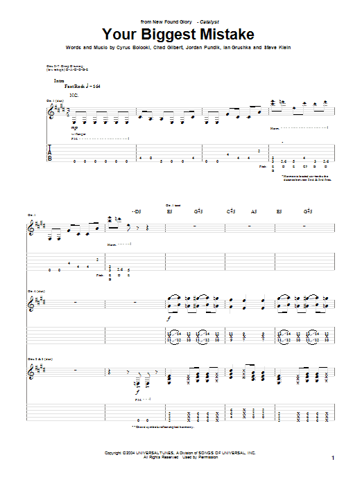 New Found Glory Your Biggest Mistake sheet music notes and chords. Download Printable PDF.