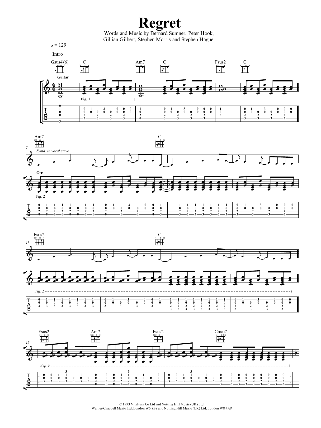 New Order Regret sheet music notes and chords. Download Printable PDF.