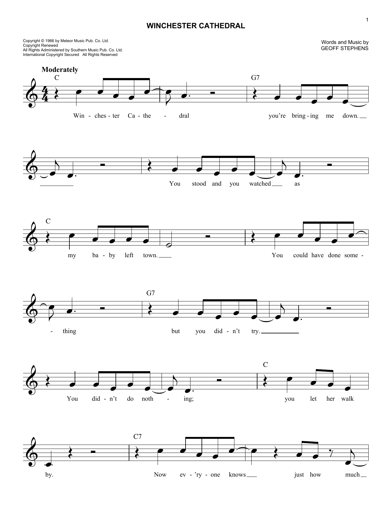 Learn to play New Vaudeville Band Winchester Cathedral sheet music for Lead Sheet / Fake Book in minutes. New Vaudeville Band Winchester Cathedral sheet music notes and chords. Download Printable PDF.