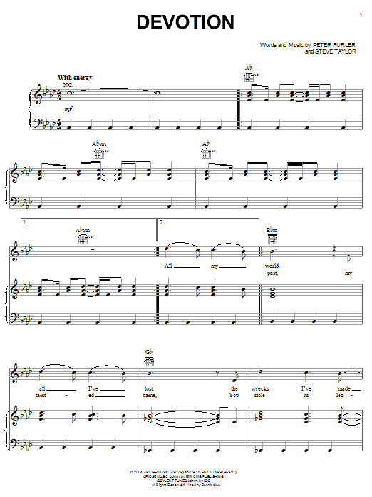 Learn to play Newsboys Devotion sheet music for Piano, Vocal & Guitar (Right-Hand Melody) in minutes. Newsboys Devotion sheet music notes and chords. Download Printable PDF.
