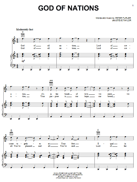 Learn to play Newsboys God Of Nations sheet music for Piano, Vocal & Guitar (Right-Hand Melody) in minutes. Newsboys God Of Nations sheet music notes and chords. Download Printable PDF.