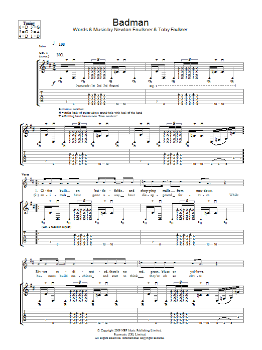 Learn to play Newton Faulkner Badman sheet music for Guitar Tab in minutes. Price: 7.8900$ Newton Faulkner Badman sheet music notes and chords arranged for Guitar Tab